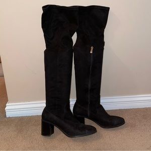 Zara Black Knee-High Suede Boots